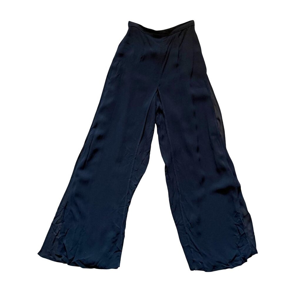 VTG Tadashi Shoji Chiffon Wide-Leg Palazzo Pants Women 40 Office Evening Black